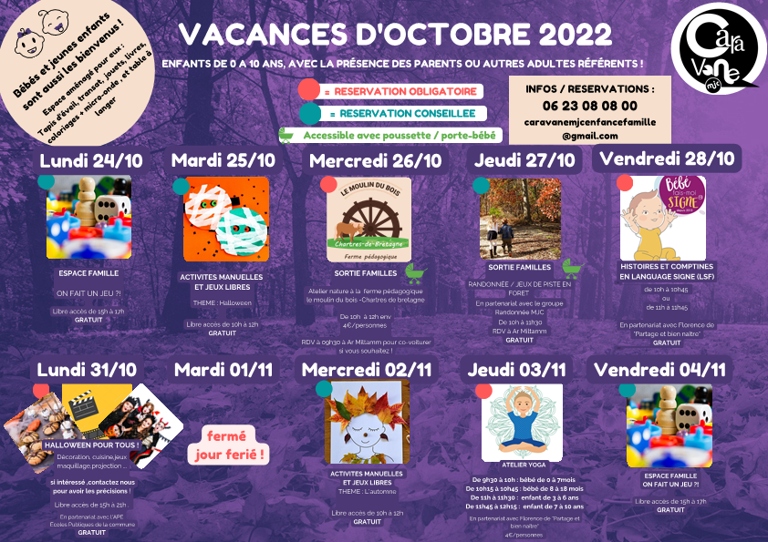 VACANCES AUTOMNE 2022 - programme des animations Enfance Familles - CARAVANE MJC servon sur vilaine -page2
